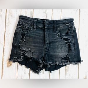American Eagle Womens Black Distressed Denim Jean Shorts Size 0
